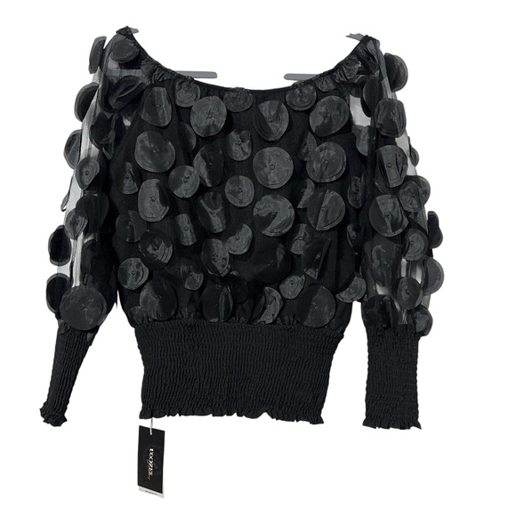 U0OZEE Tops - NWT U0OZEE Womens Sheer Applique Top Boat Neck Size L Elastic Trim